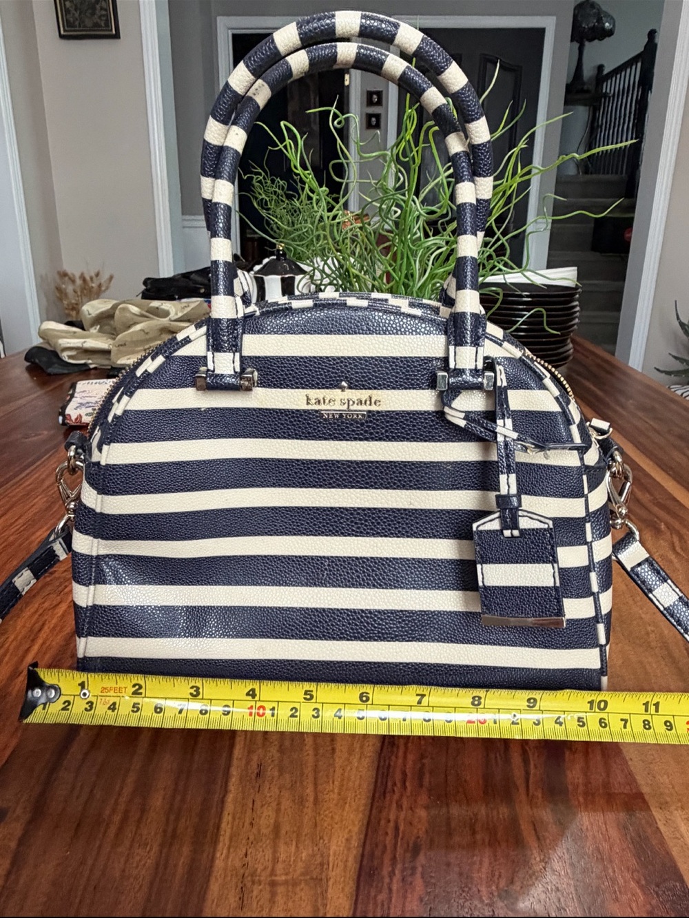 kate spade Navy and White Striped Dome Satchel   She’s so cute 🥰